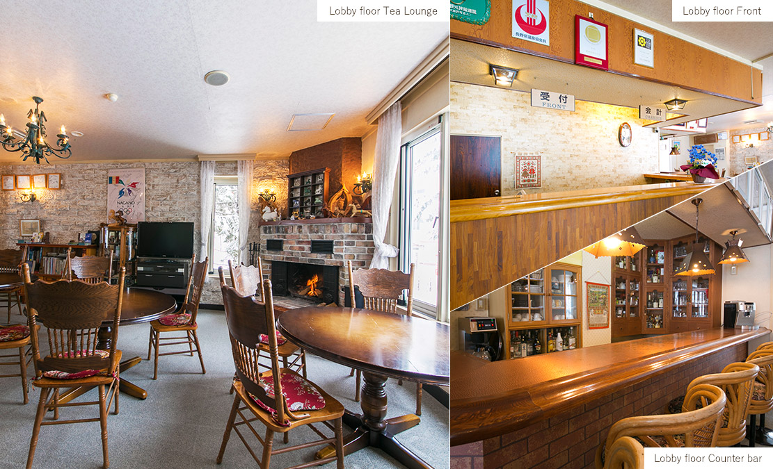 Reception, tea lounge and a counter bar.